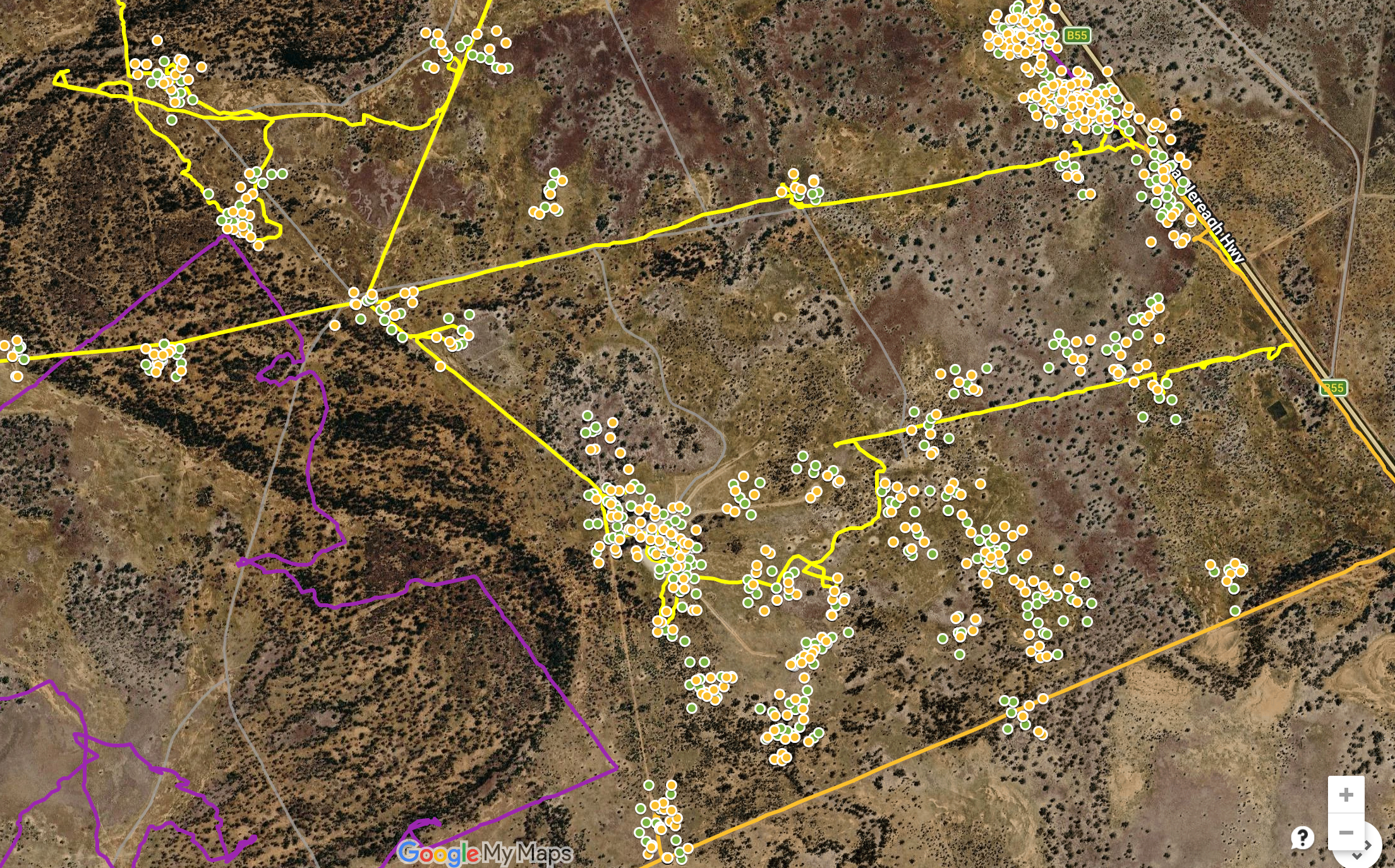 GPS map showing feral animal locations across a Queensland property