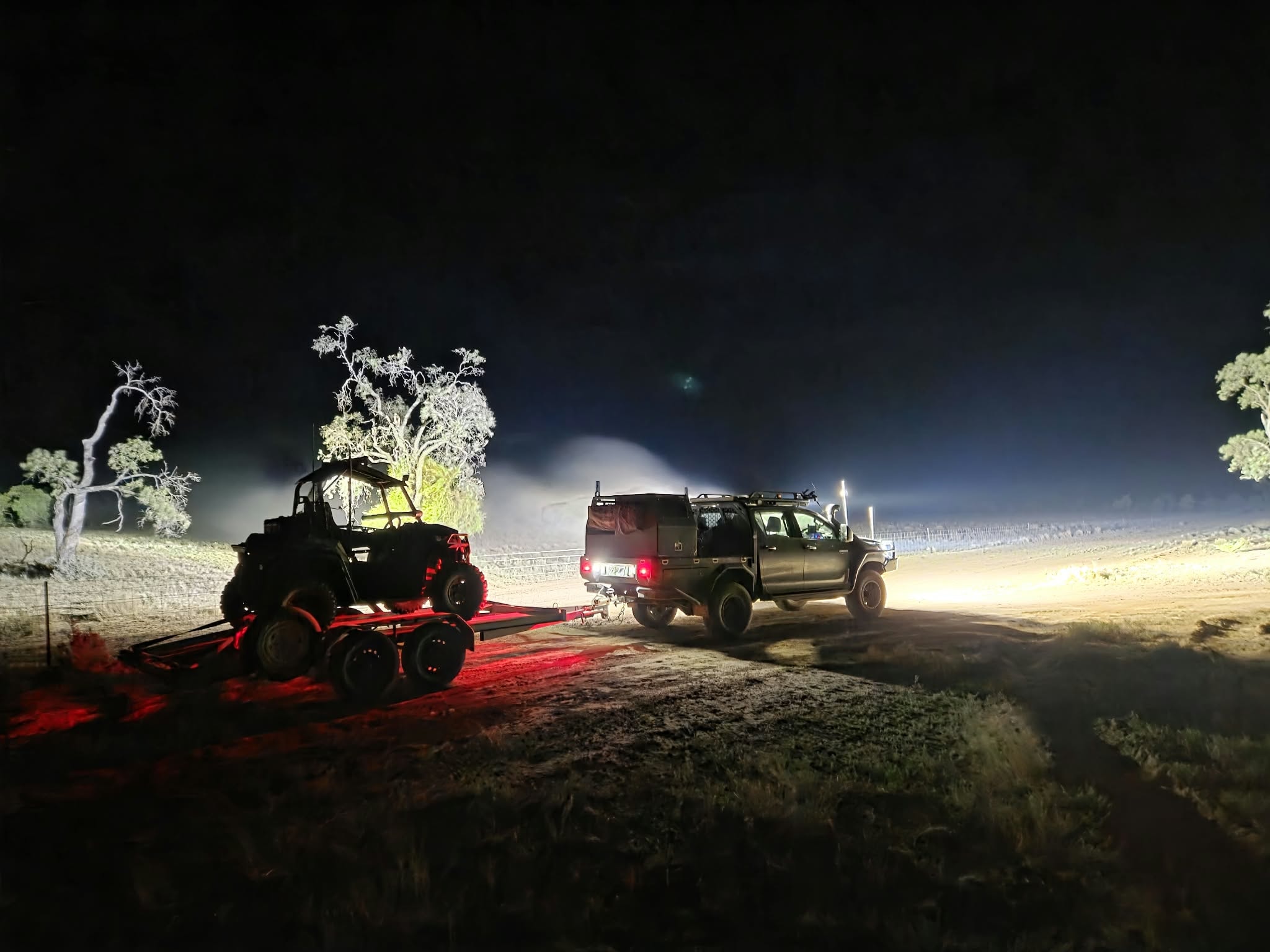 RTS Solutions ute and buggy on a Queensland property at night